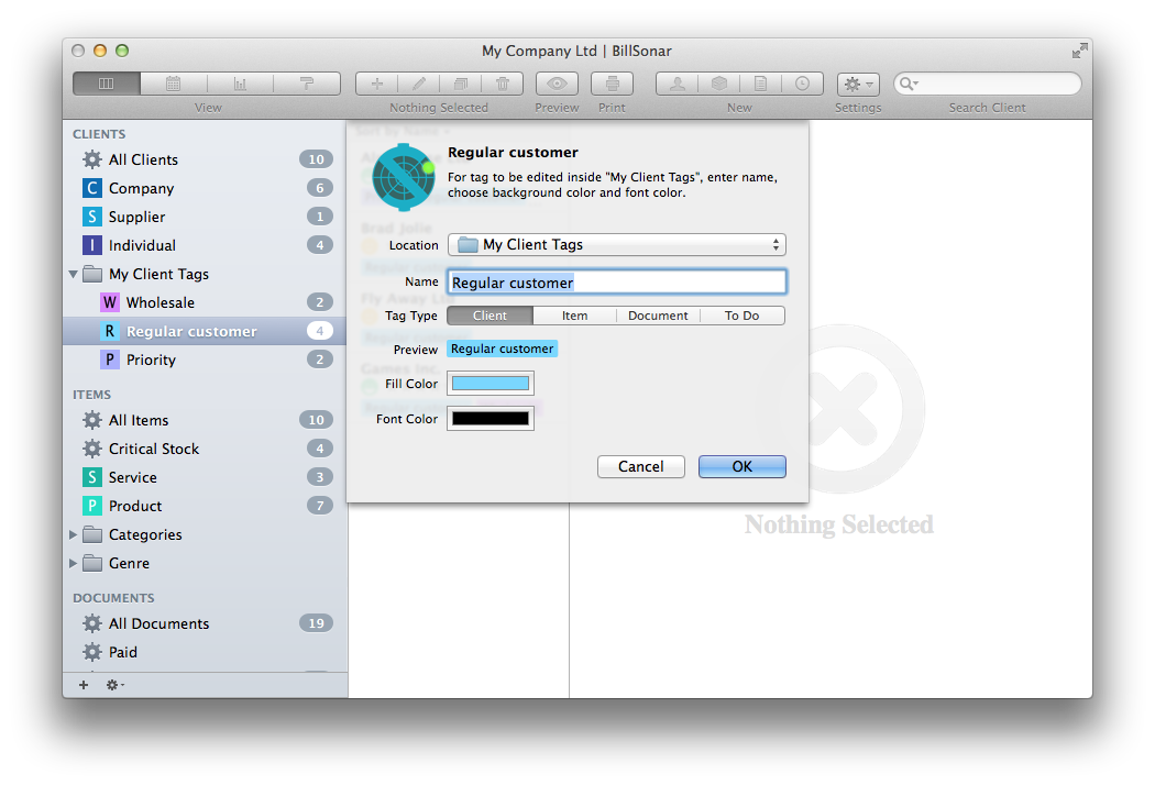 BillSonar Invoice Mac OS X Tags