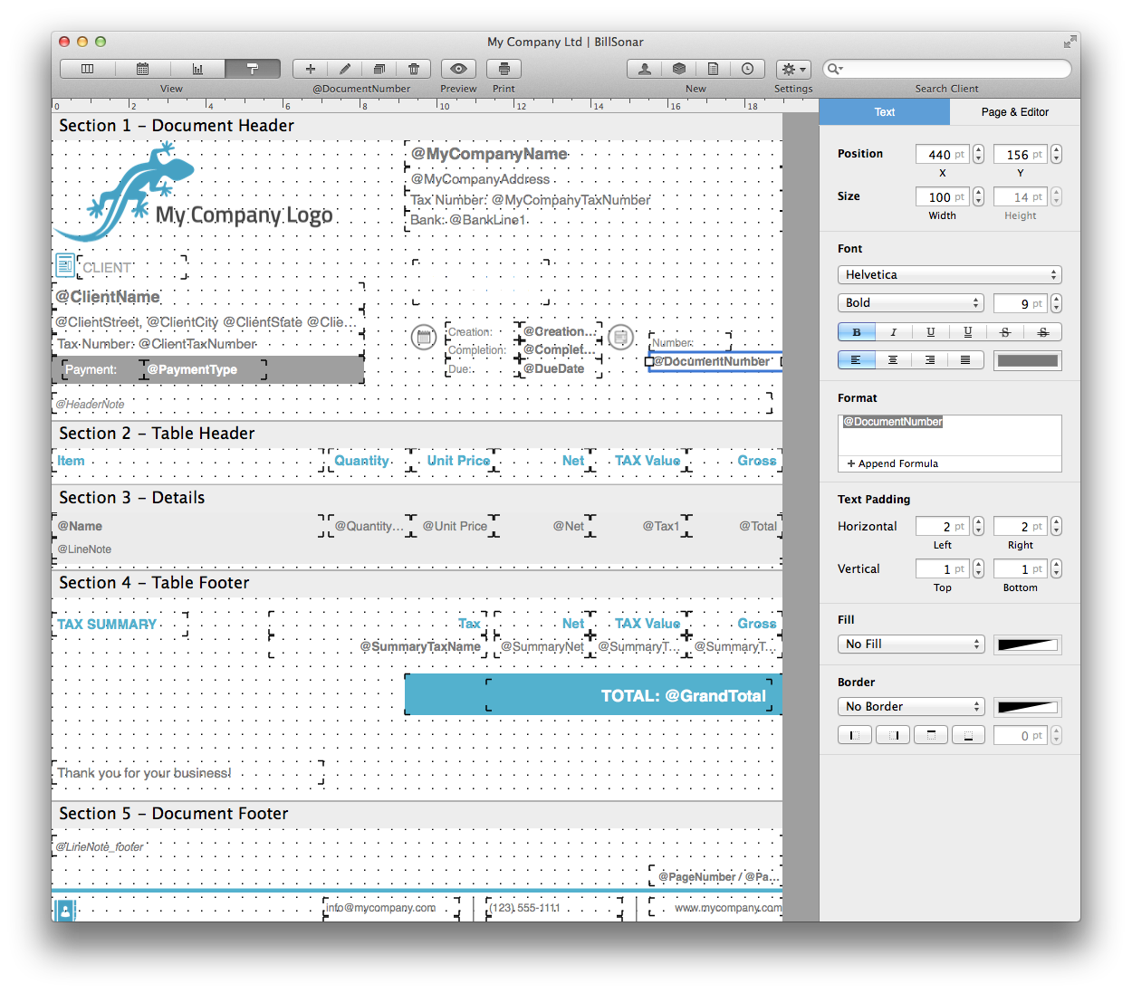 BillSonar Invoice Mac OS X Design Editor